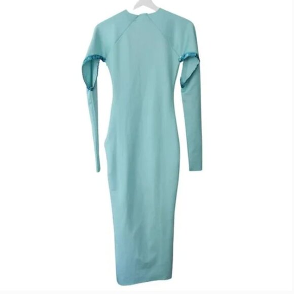 NWT CouCoo Necker Aqua Stretch Sequin Bodycon Open Shoulder Party Midi Dress S - Picture 7 of 8